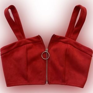 Seek The Label Red Faux Suede Zippered Crop Top Size XS